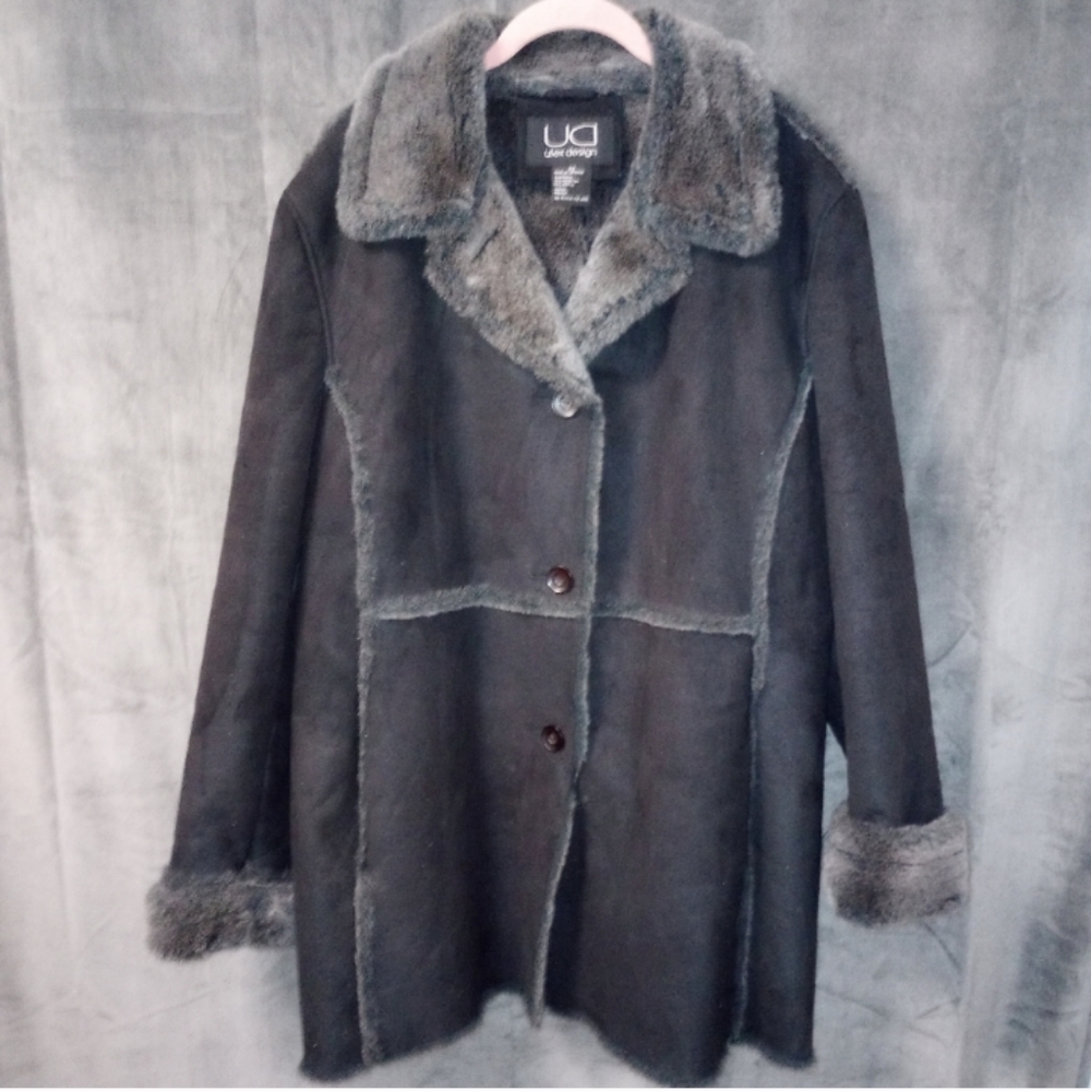 UD Utex Design Faux Suede and Fur Coat Size 2X EUC